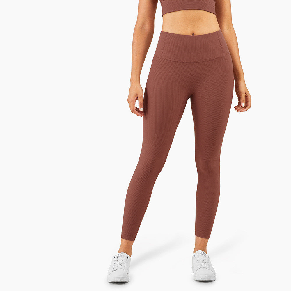 Women's Ribbed High-Waist Yoga Pants – Nude Peach Fitness Leggings
