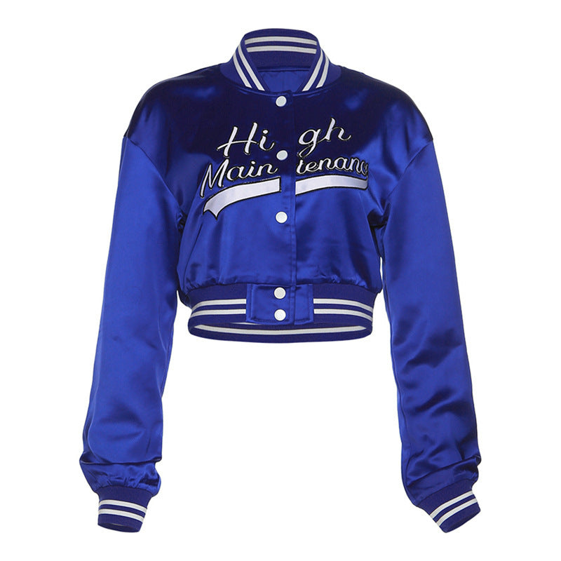Women's Blue Printed Casual Jacket – Trendy Streetwear Coat
