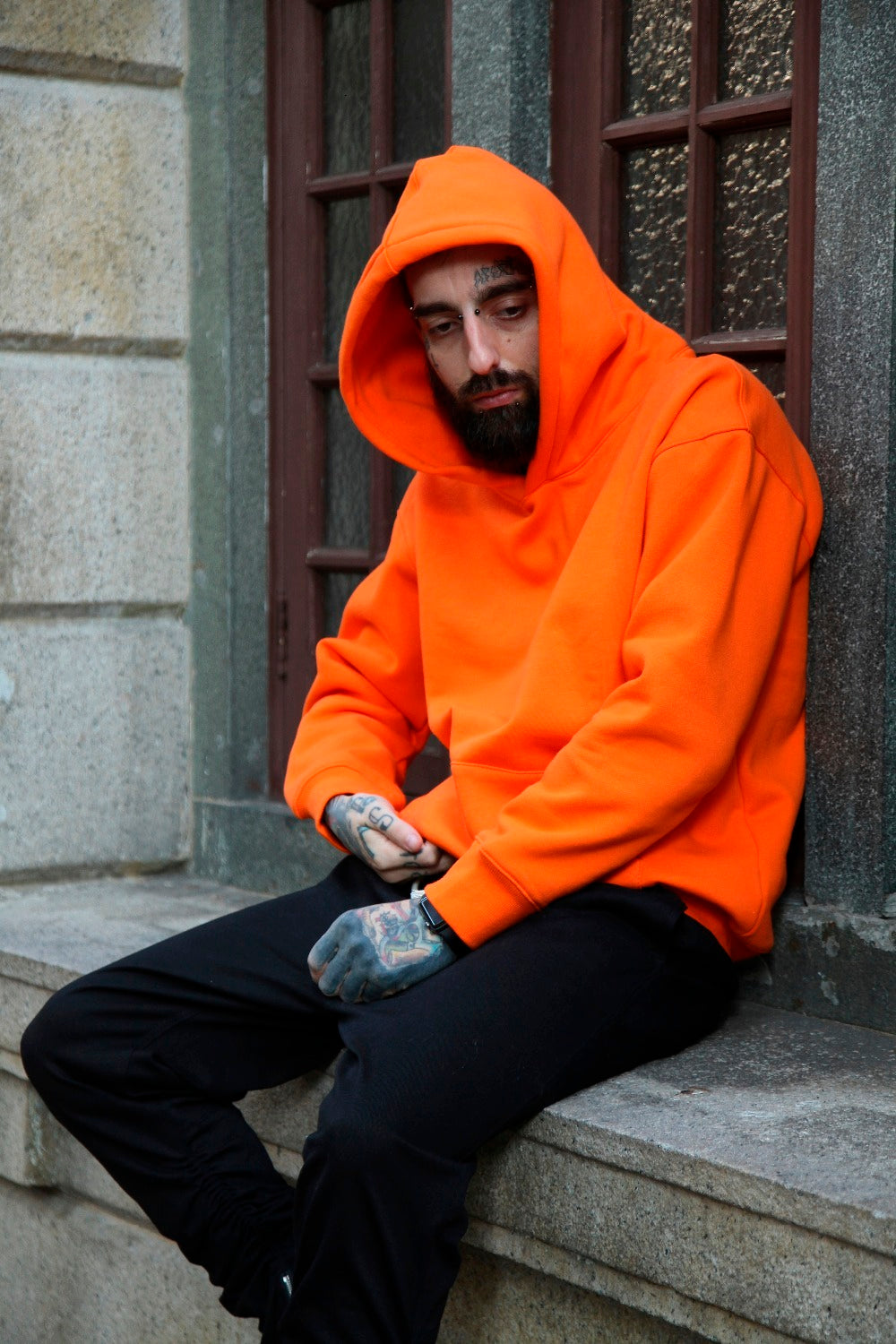 Men's Oversized Camel Hooded Sweater - Street Style Silhouette