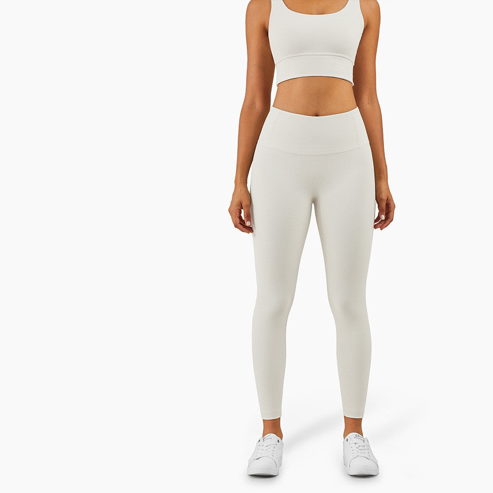Women's Ribbed High-Waist Yoga Pants – Nude Peach Fitness Leggings