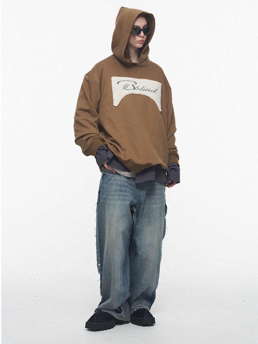 Vintage Oversized Sherpa Hoodie with Embroidered Details