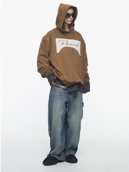 Vintage Oversized Sherpa Hoodie with Embroidered Details